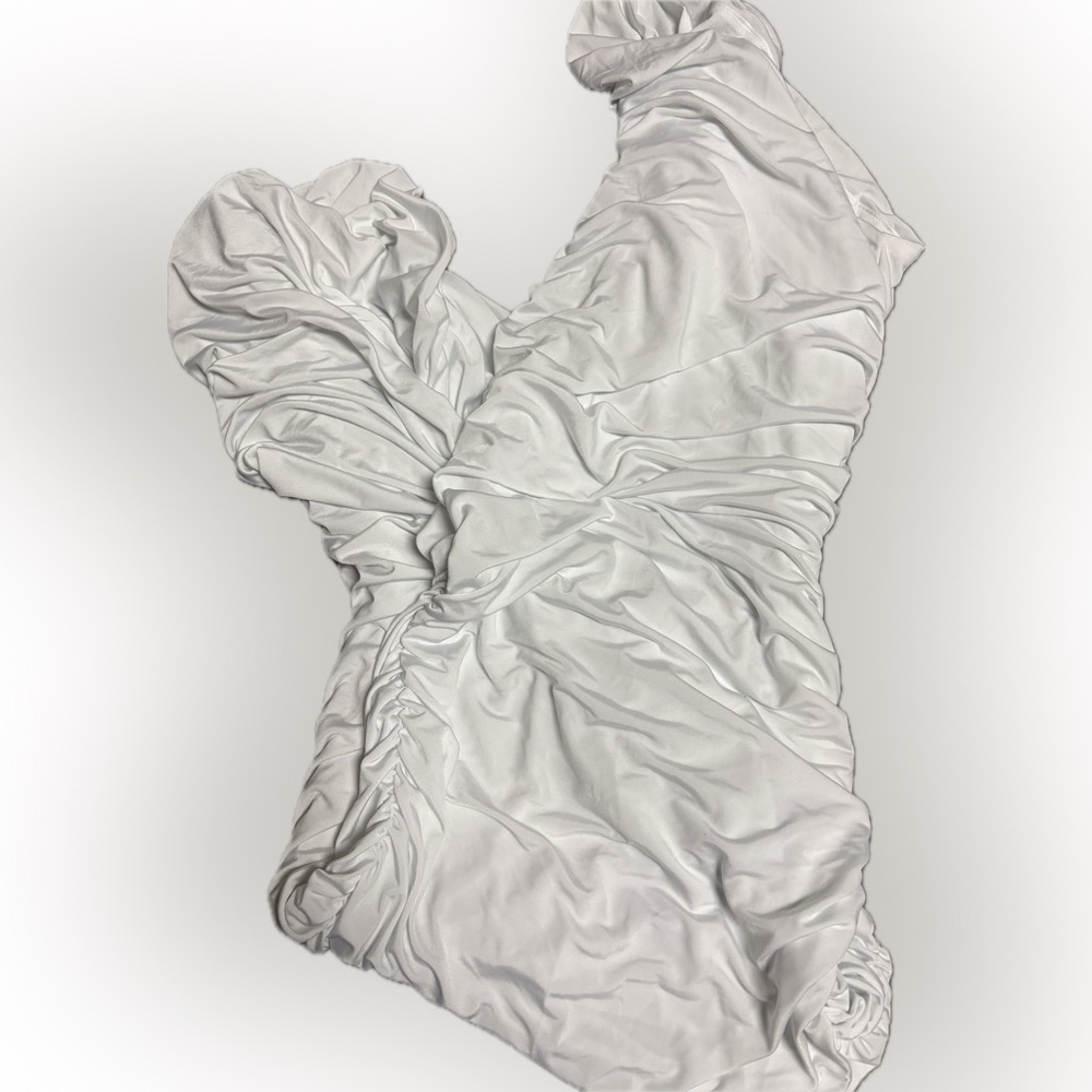 Fashion Nova White Ruched Dress